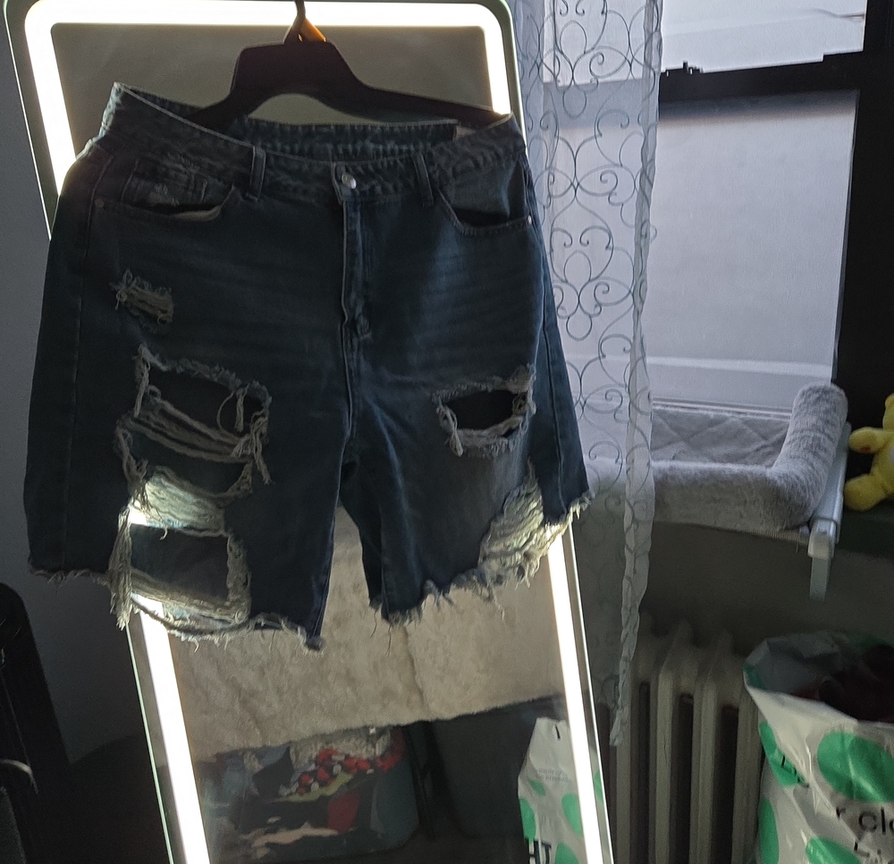 SHEIN Distressed Dark Blue Ripped Denim Shorts